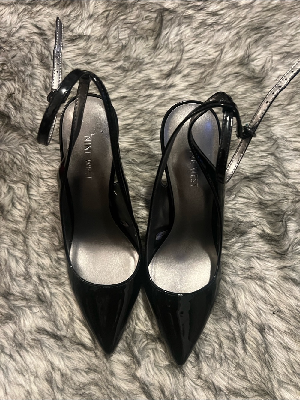 Nine West Black Patent Pointed-Toe Slingback Heels